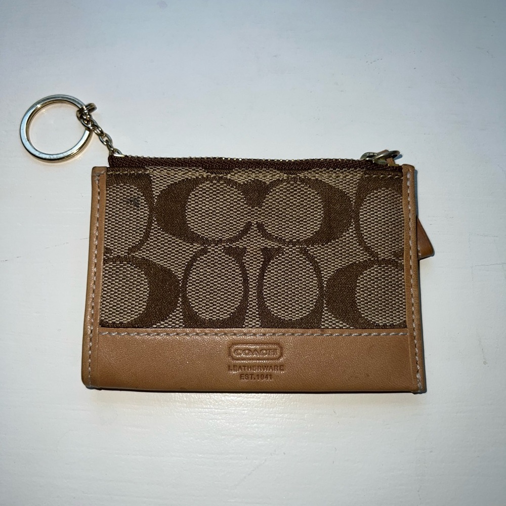 Coach Brown and Tan Keychain Wallet